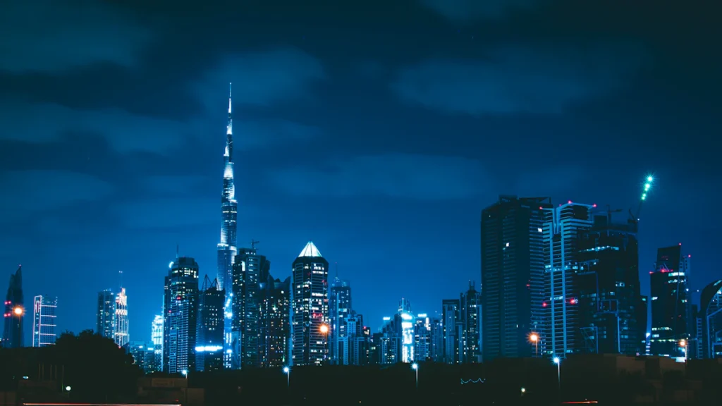 Dubai skyline at blue hour illustrating local SEO and location-based search visibility in Dubai