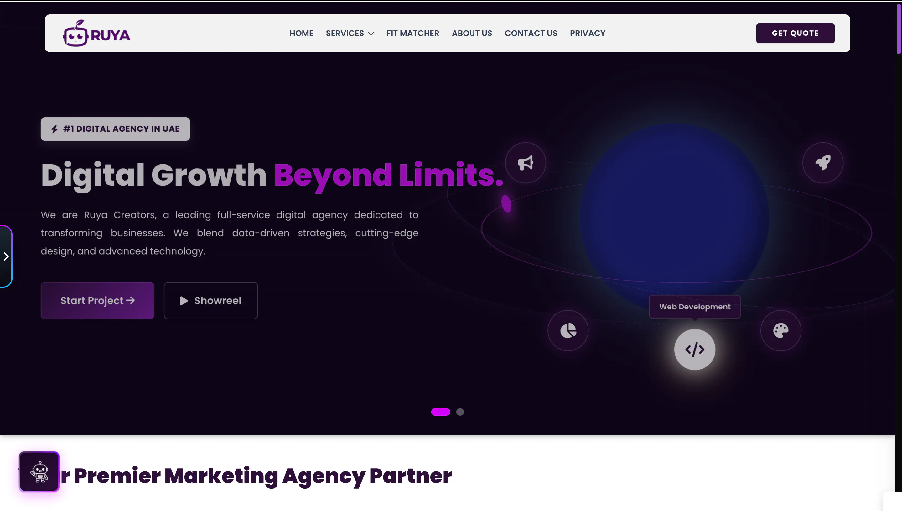 Ruya Creators digital agency website project showing a modern WordPress business layout