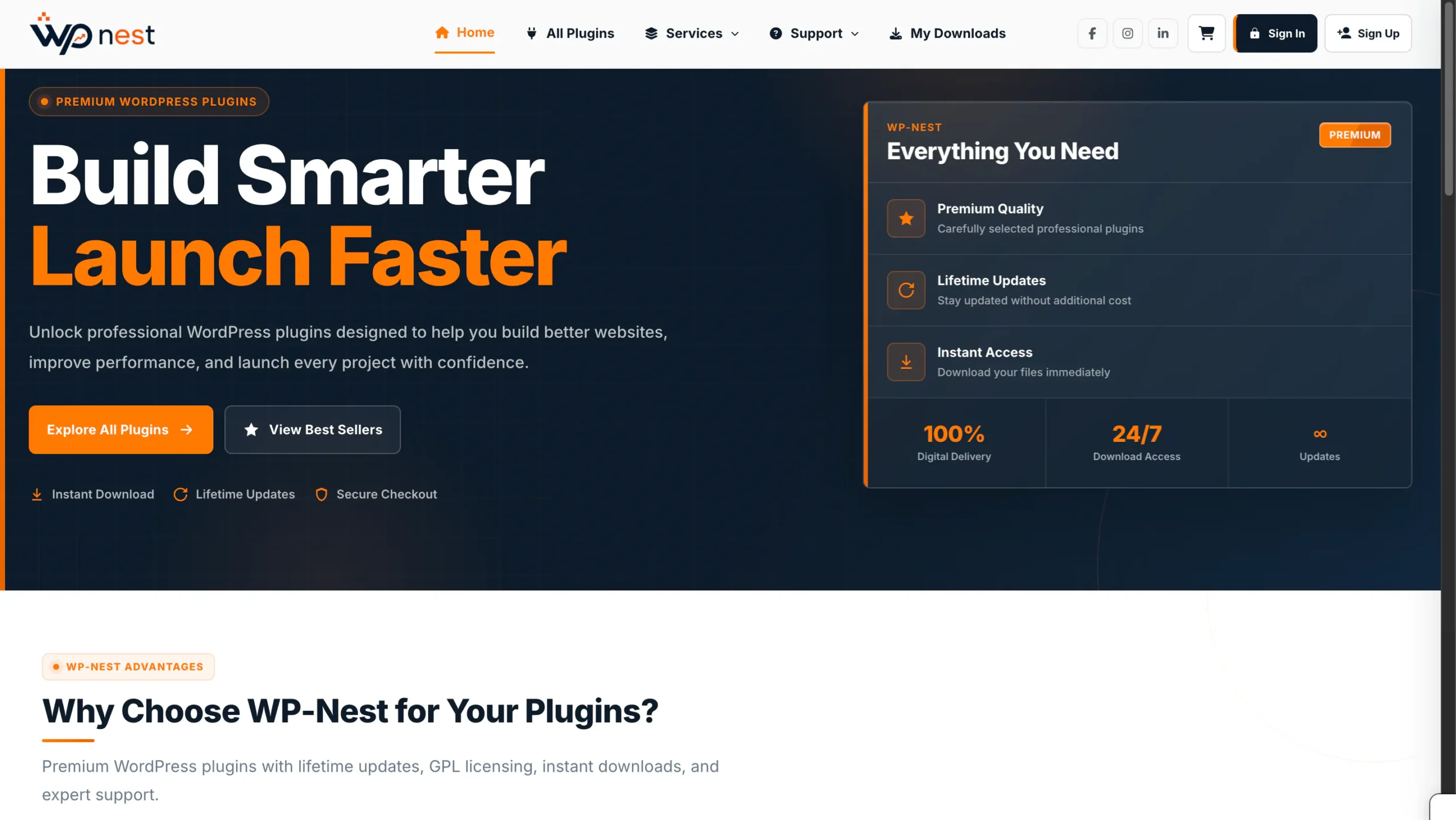 WP-NEST WordPress marketplace website example showing custom ecommerce development